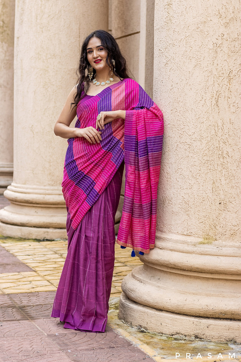 Rosy Glam-Cotton Handwoven Saree Prasam Crafts