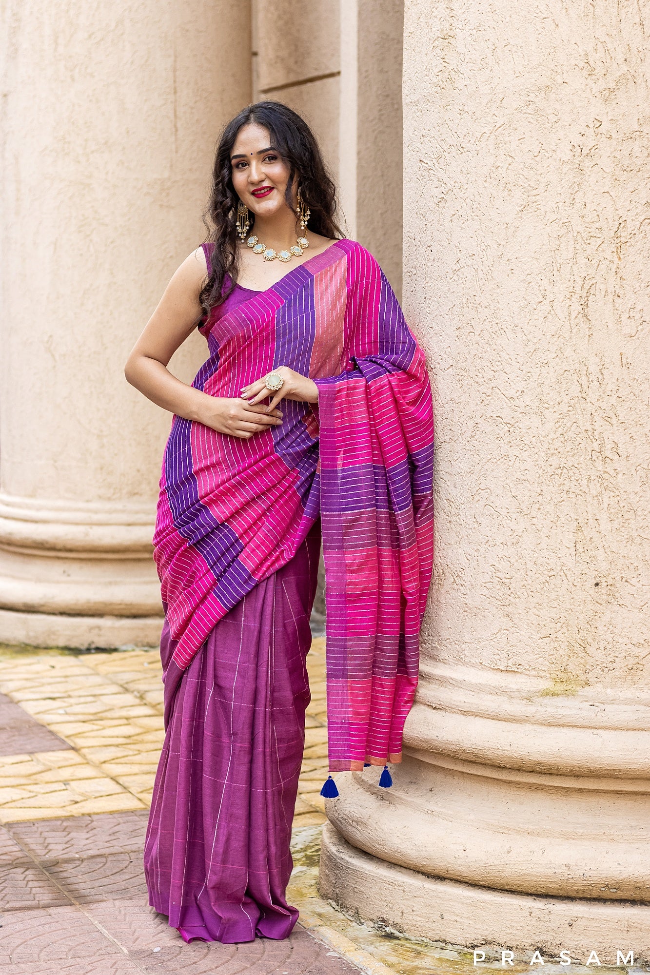 Rosy Glam-Cotton Handwoven Saree Prasam Crafts