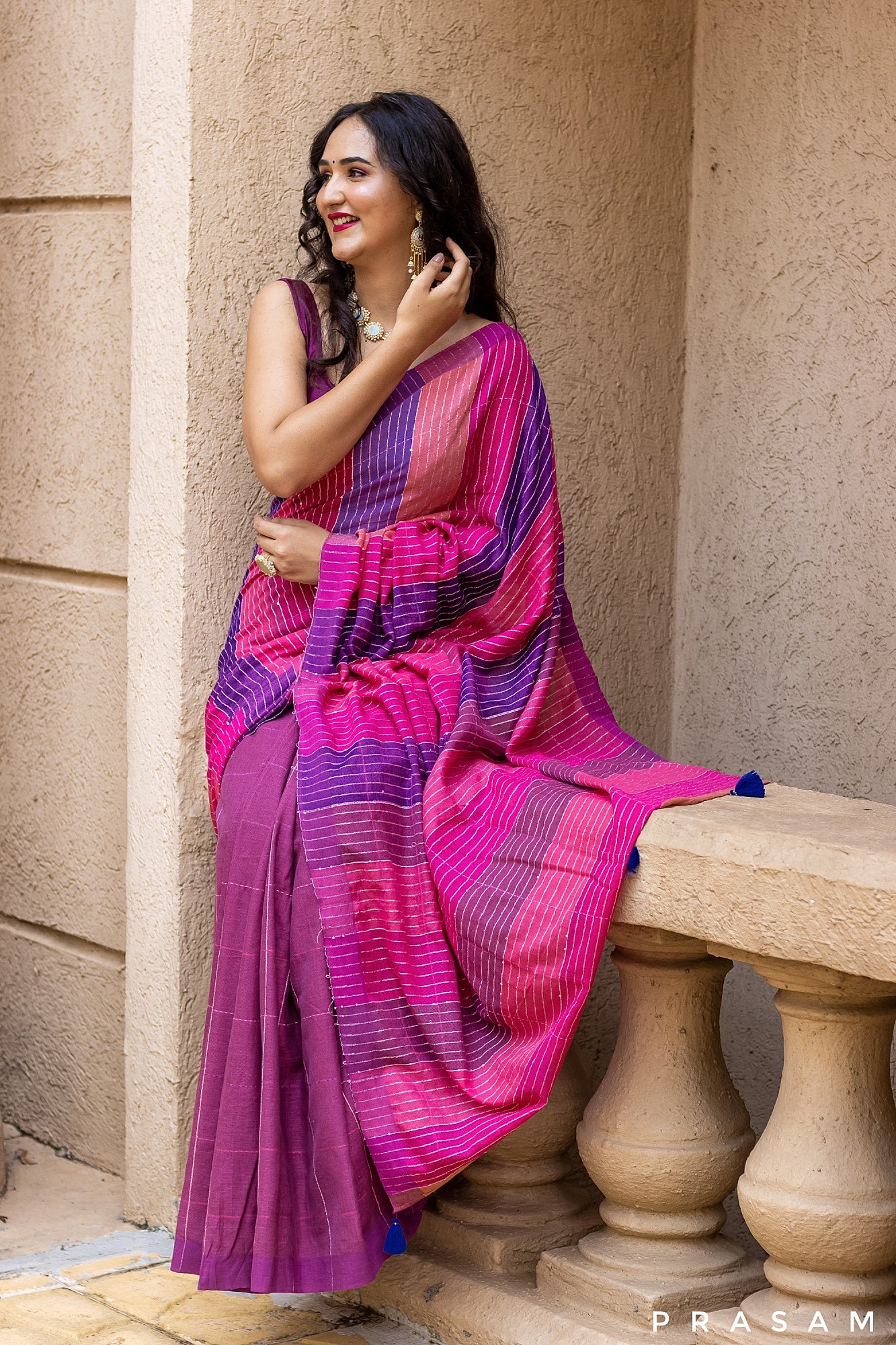 Rosy Glam-Cotton Handwoven Saree Prasam Crafts