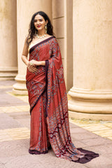 Lineal Beat-Ajrakh Modal Silk Saree PRasam Crafts