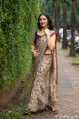 Floral Mood Ajrakh Modal Silk Saree Prasam Crafts