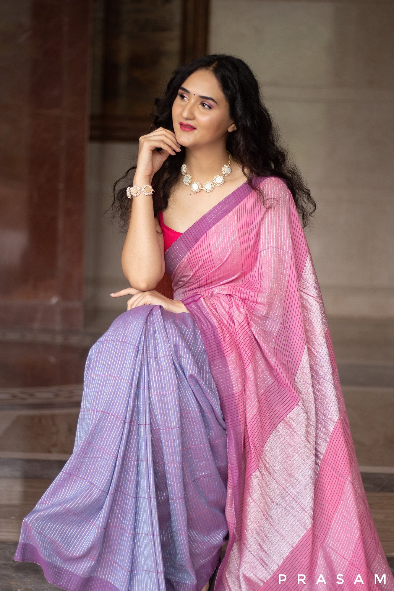 Rosey Orchids-Cotton Zari Handwoven Saree Prasam Crafts