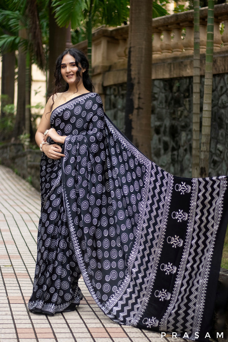 Chaos Plan--Ajrakh Modal Silk Saree Prasam Crafts