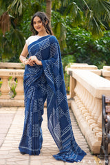 Indigo Blocks-Natural Dye  Block Print Cotton Saree Prasam Crafts