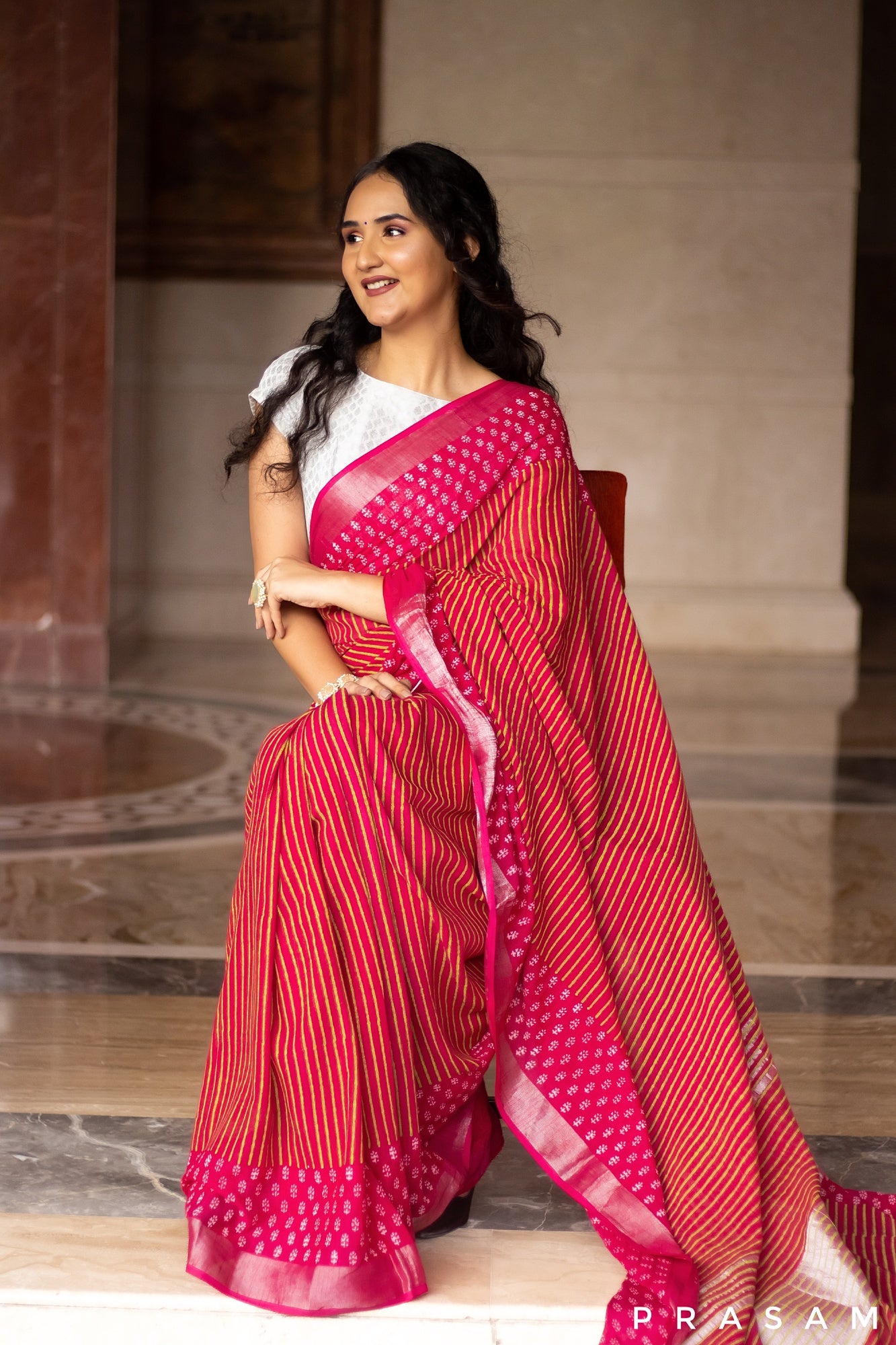 Flora Trail-Cotton Block Print Saree Prasam Crafts