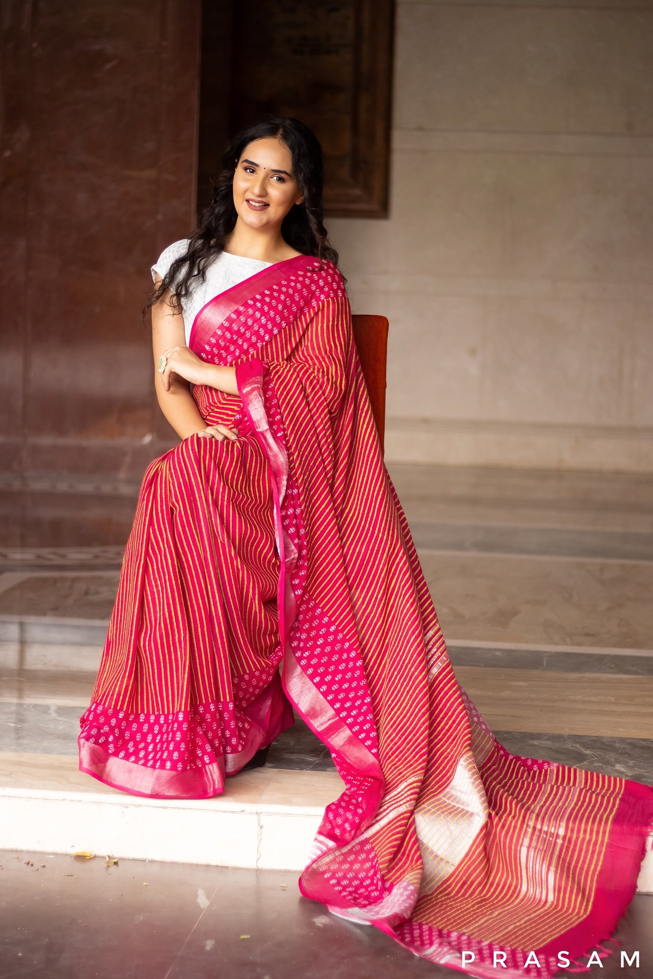 Flora Trail-Cotton Block Print Saree Prasam Crafts