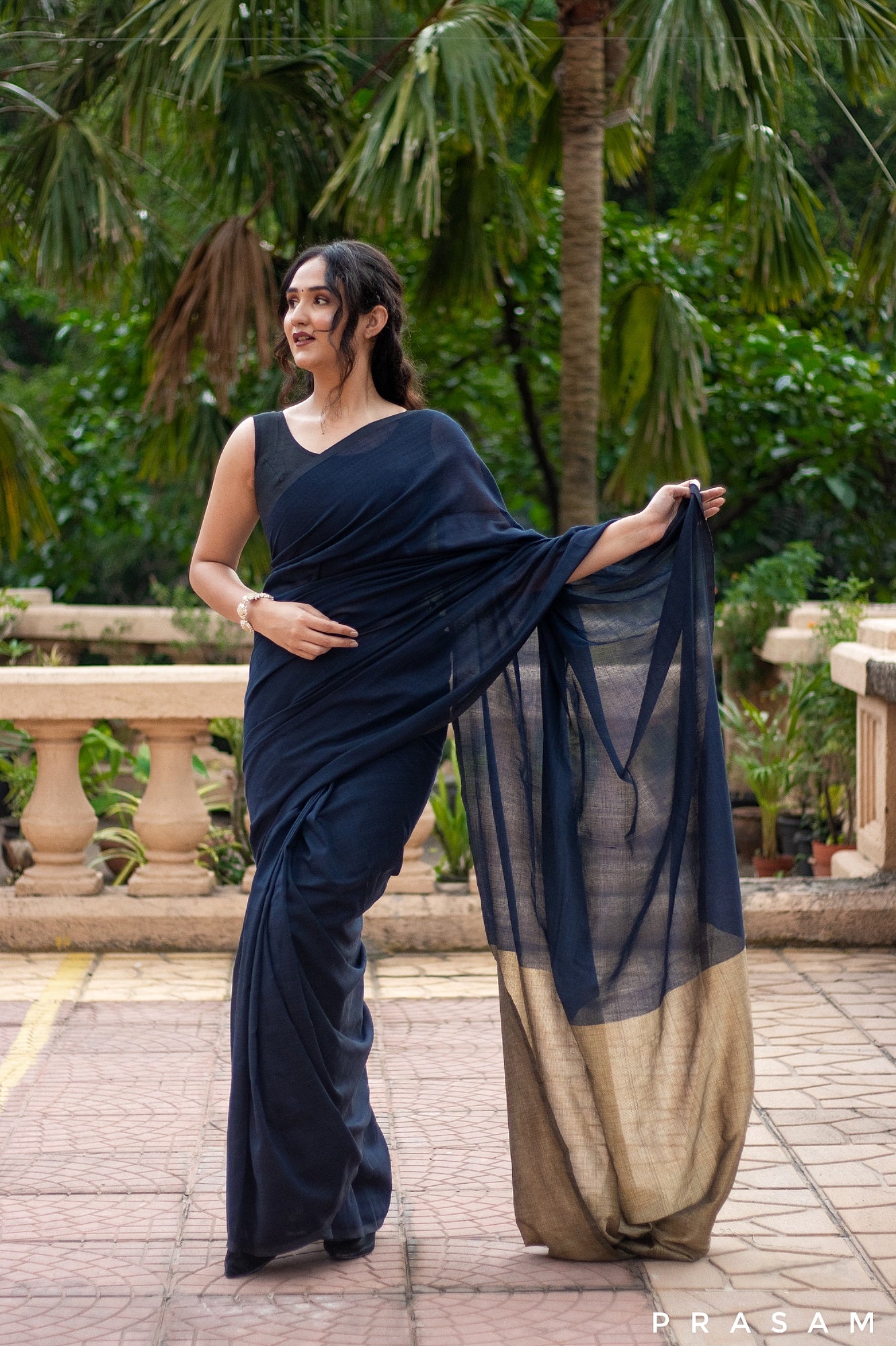 Night Hour-Cotton Black Saree Prasam Crafts