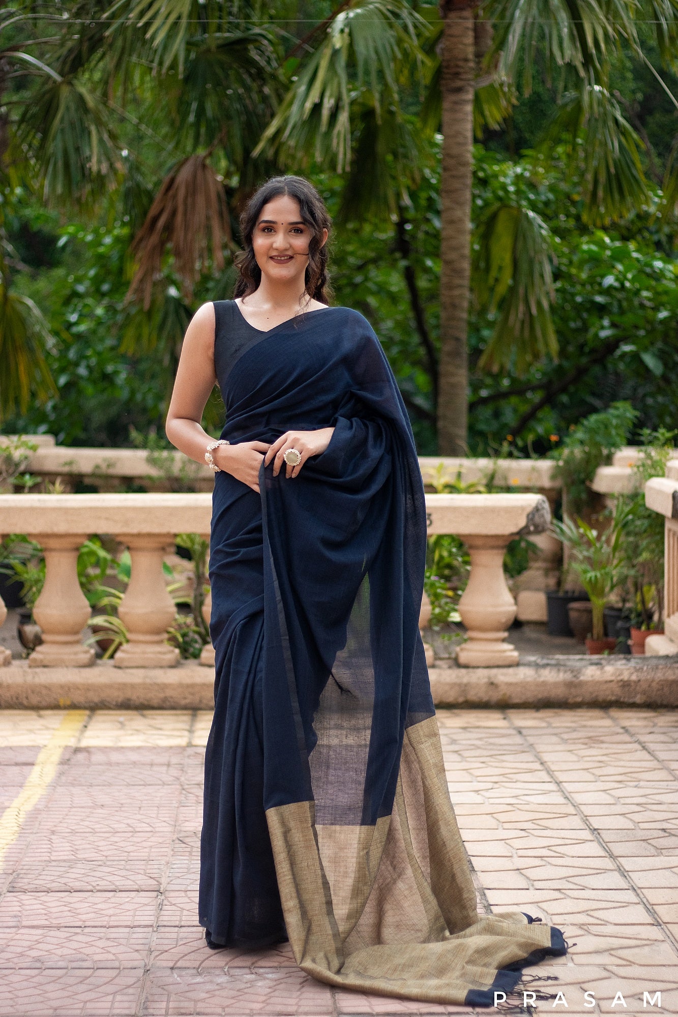 Night Hour-Cotton Black Saree Prasam Crafts