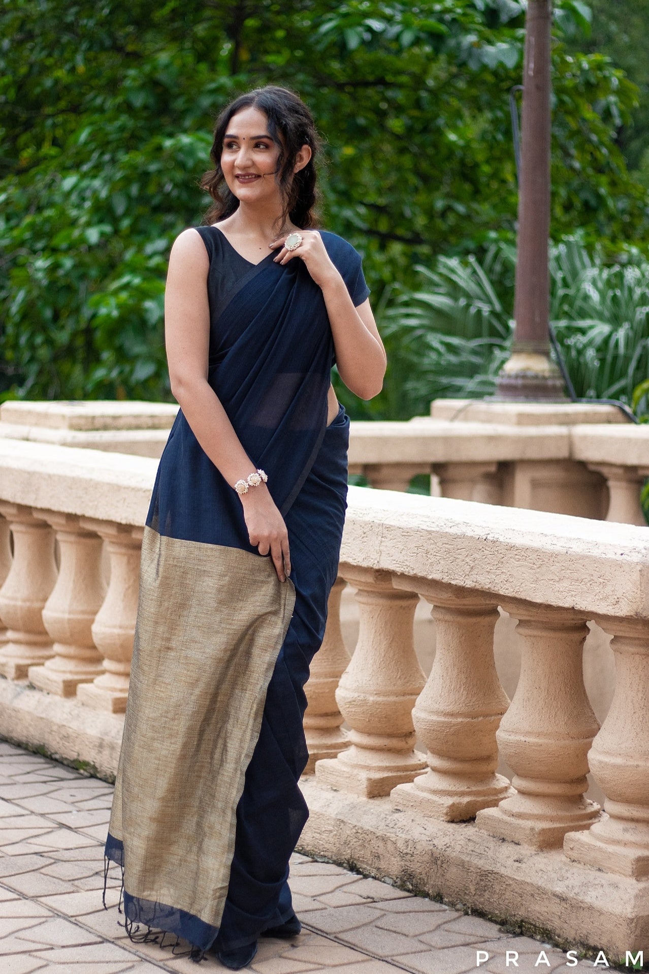 Night Hour-Cotton Black Saree Prasam Crafts