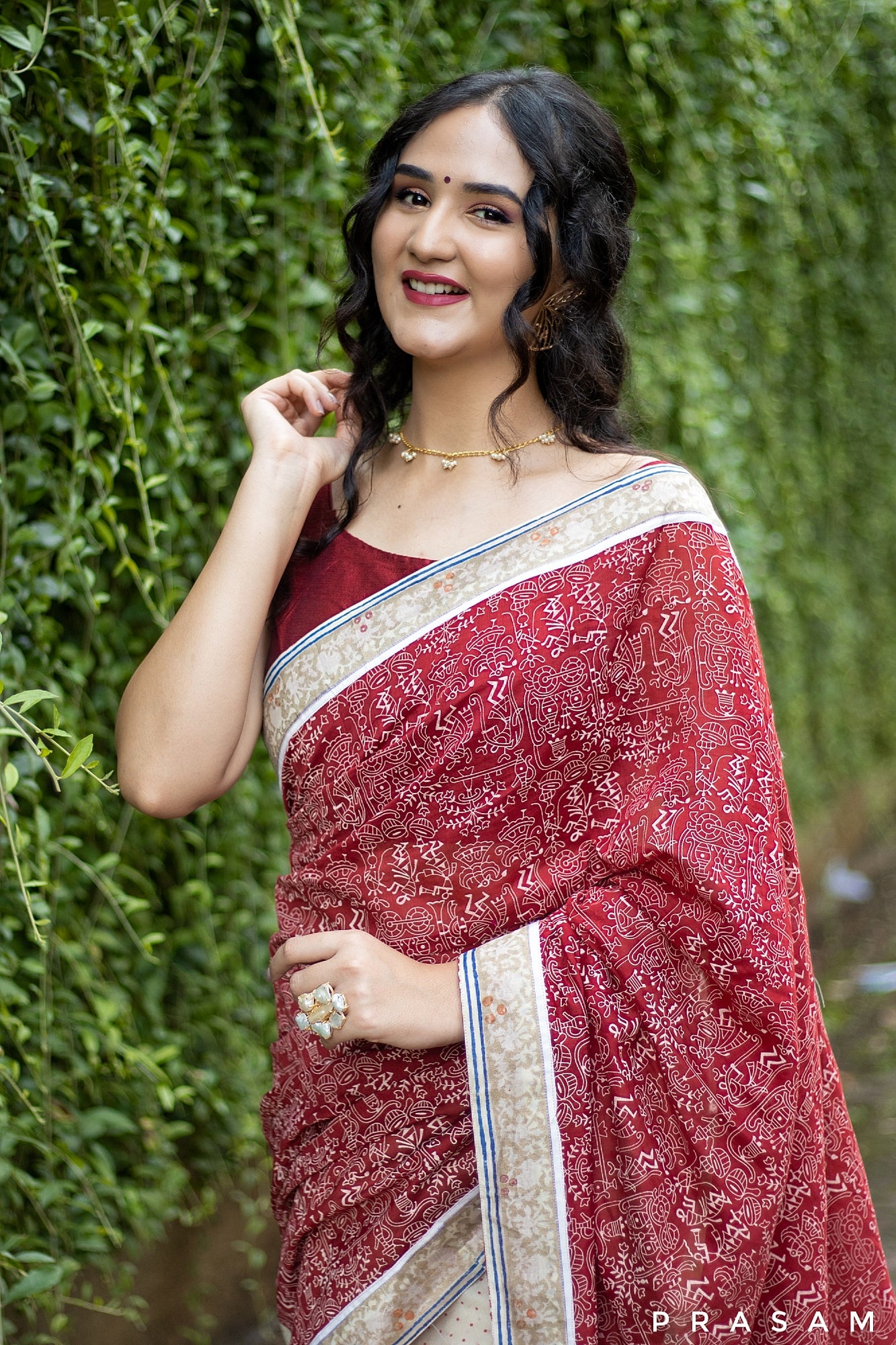 Cherry Temple-Handwoven Chanderi Silk Saree Prasam Crafts