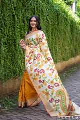Antique Ornate-Kalamkari Pure Tassar Silk Saree Prasam Crafts