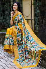 Frangipani Kalamkari Pure Tassar Silk Saree Prasam Crafts