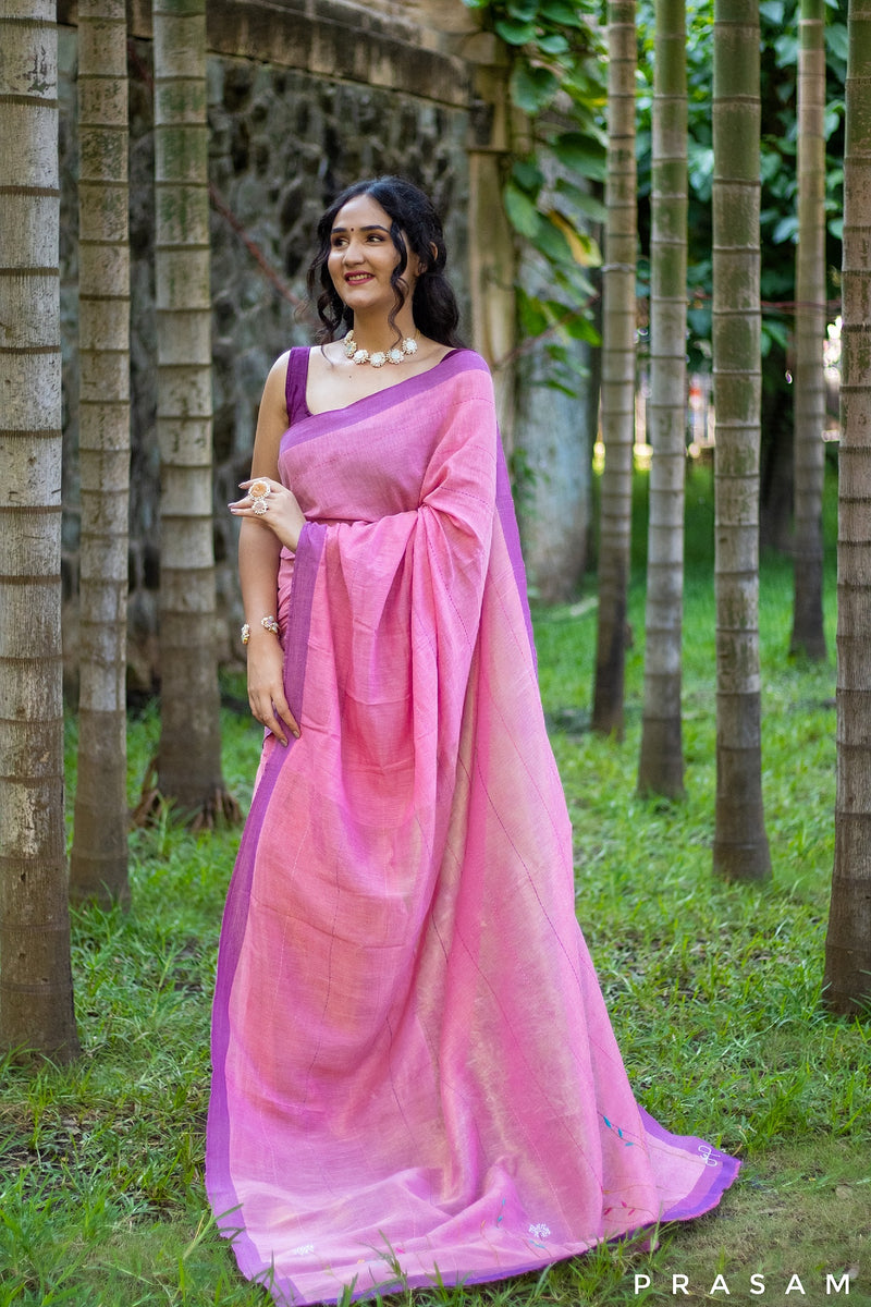 Blush-Cotton Handwoven Saree Prasam Crafts