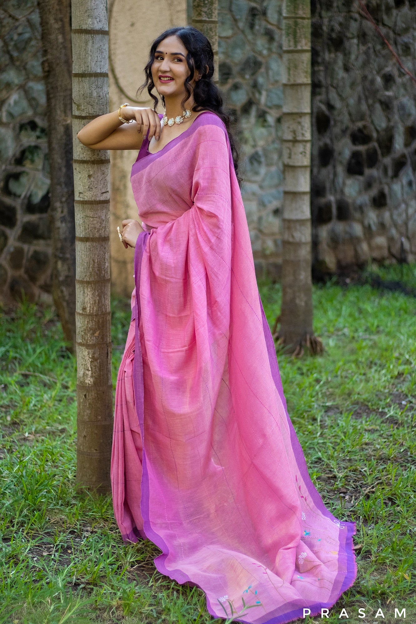 Blush-Cotton Handwoven Saree Prasam Crafts