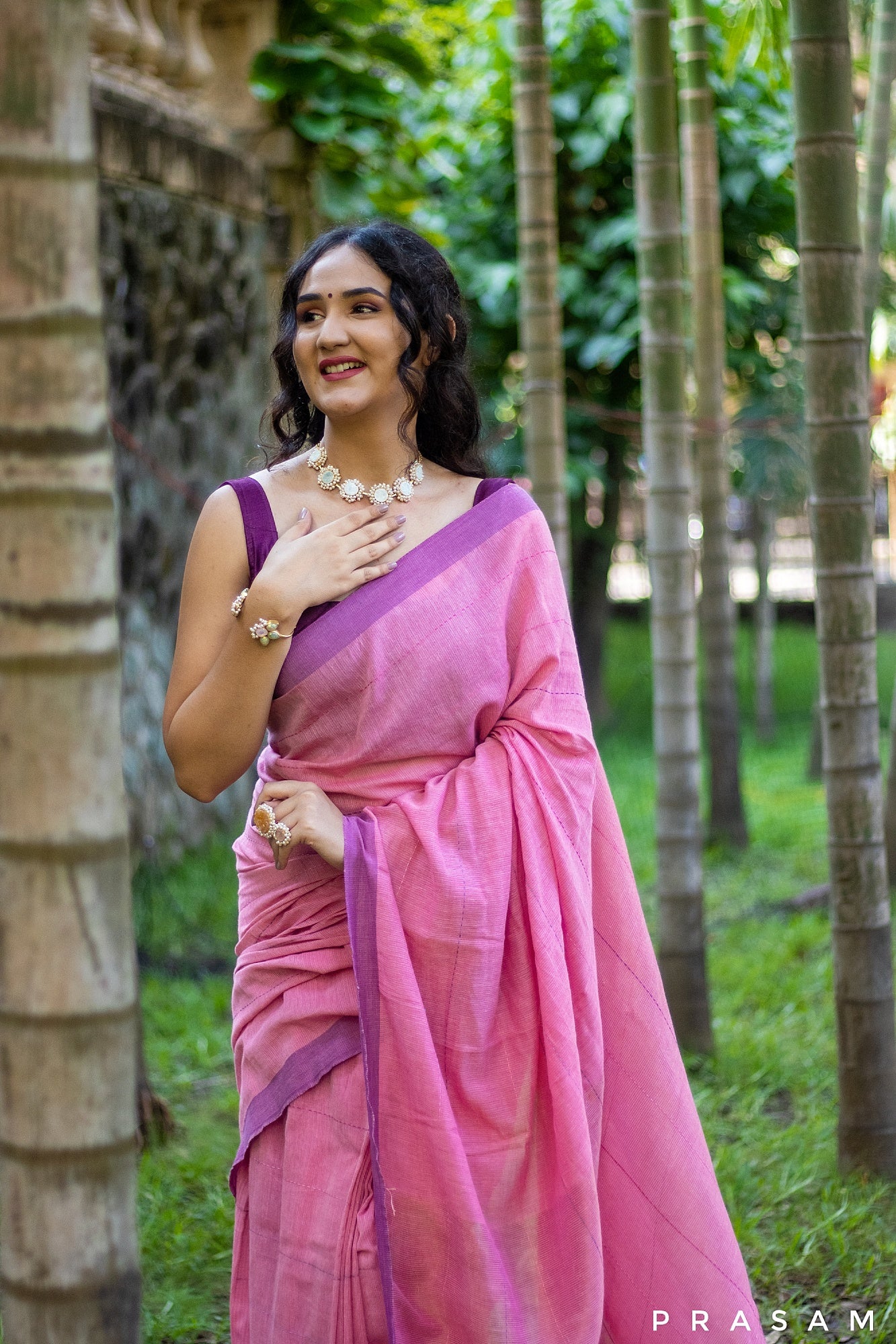 Blush-Cotton Handwoven Saree Prasam Crafts