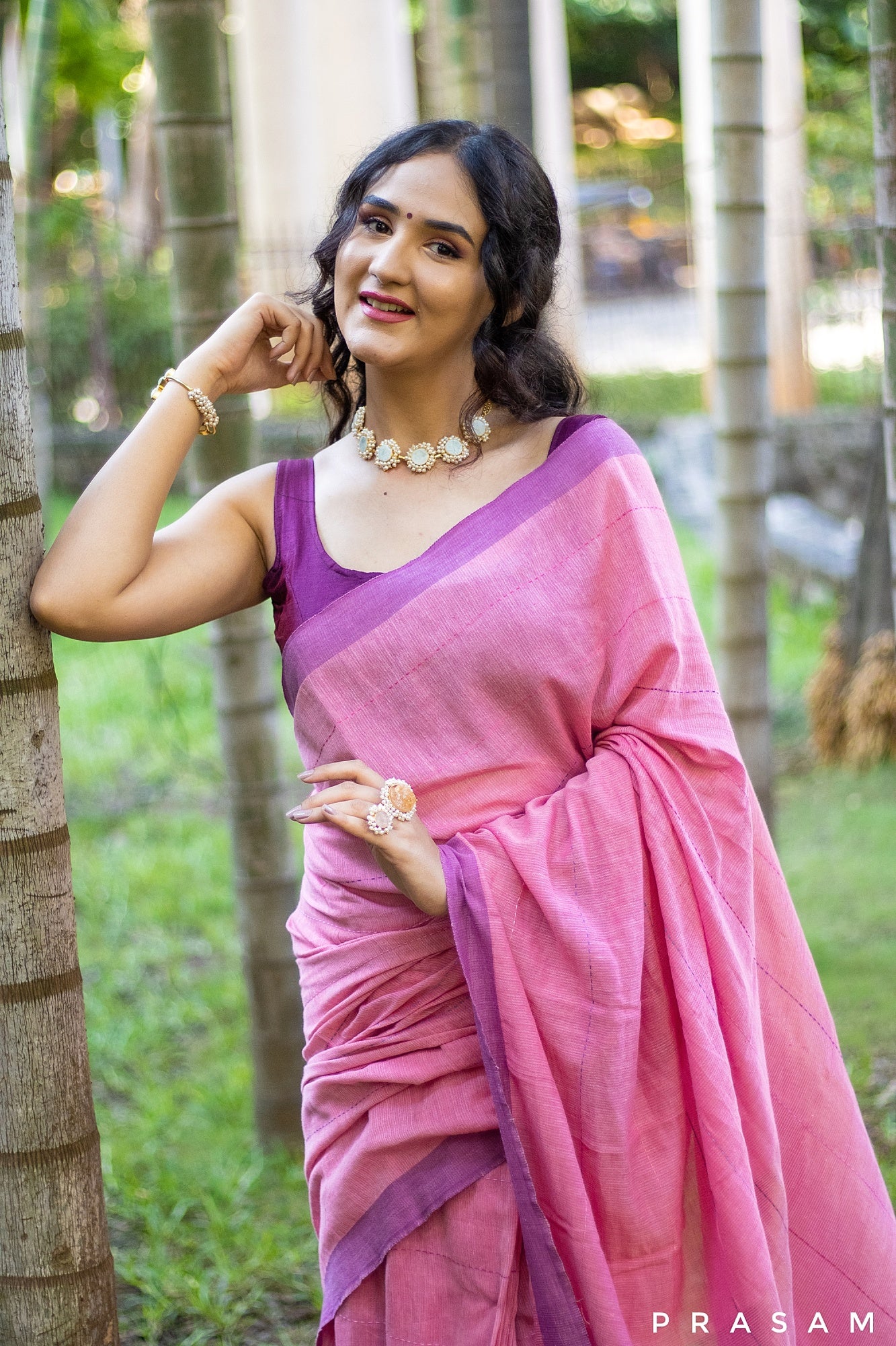 Blush-Cotton Handwoven Saree Prasam Crafts