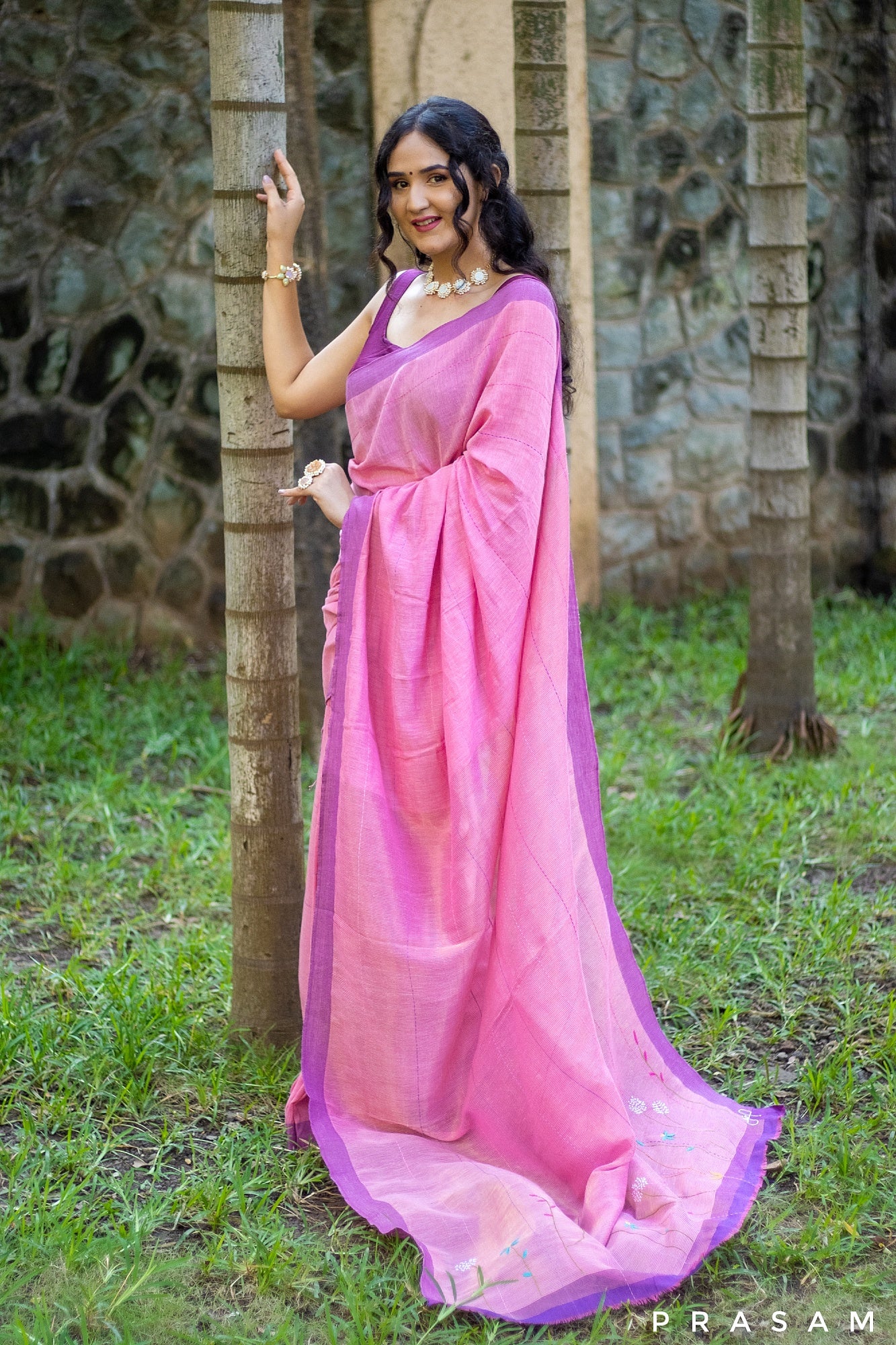 Blush-Cotton Handwoven Saree Prasam Crafts