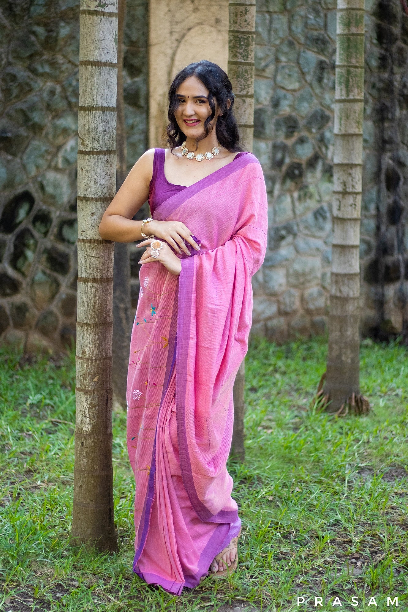 Blush-Cotton Handwoven Saree Prasam Crafts