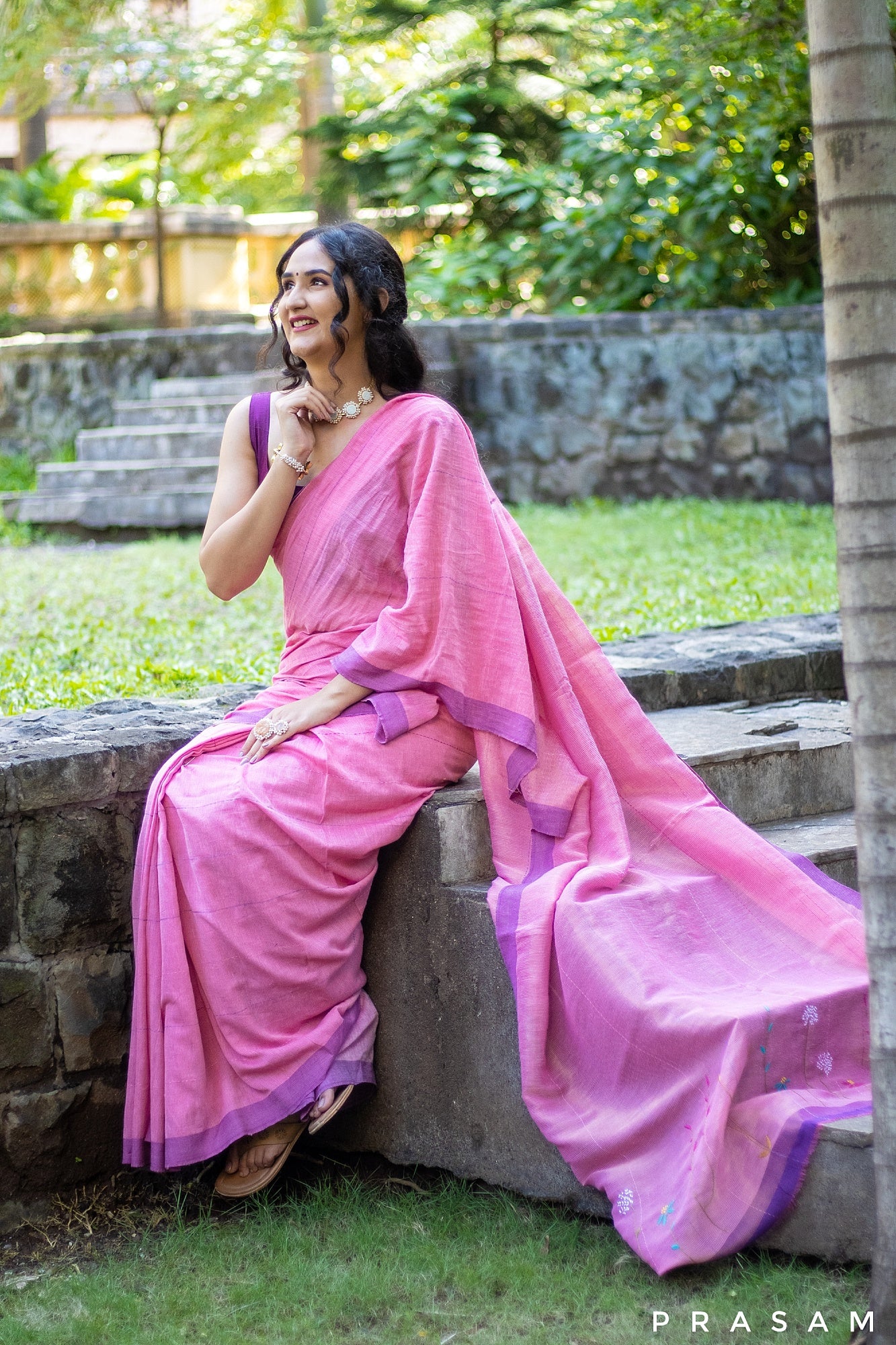 Blush-Cotton Handwoven Saree Prasam Crafts