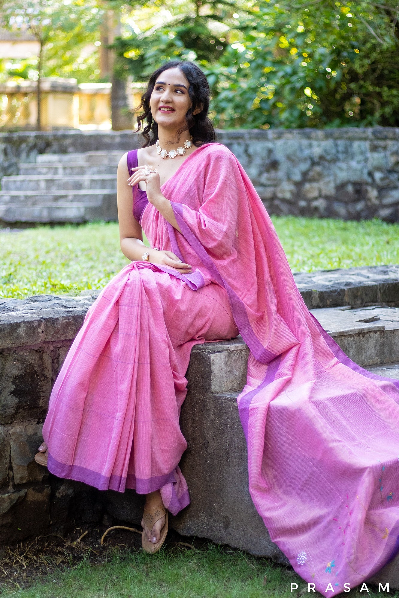 Blush-Cotton Handwoven Saree Prasam Crafts