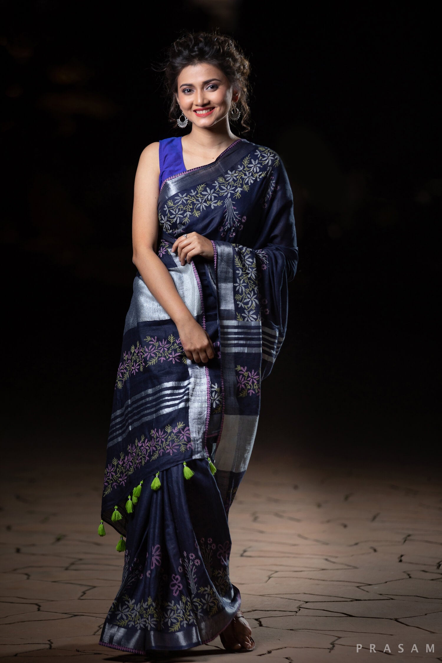 Midnight Memoir Cotton handblock print Saree Prasamcrafts Handcrafted Festive Workwear Dailywear