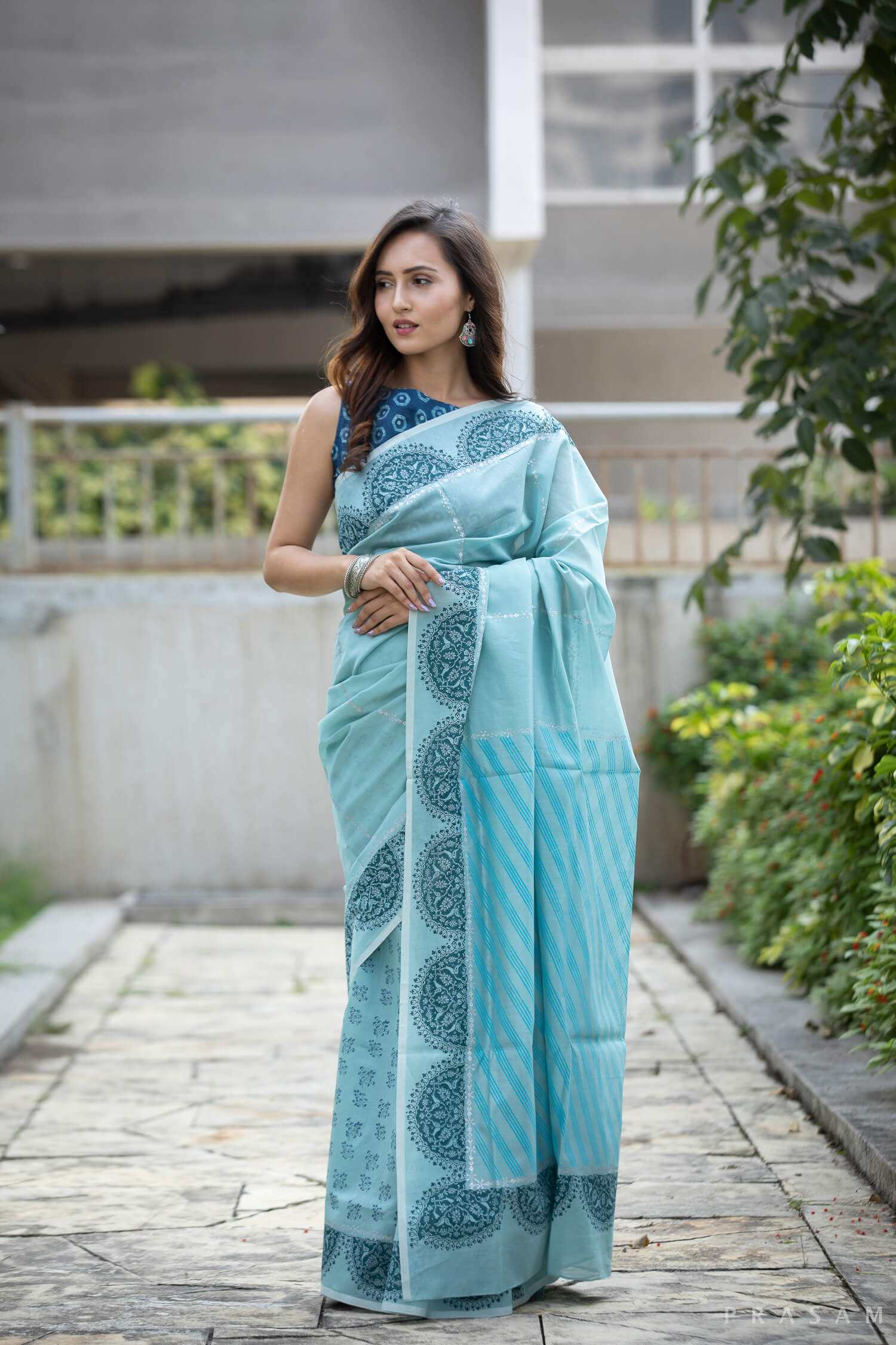 Mizu Chanderi Handblock Print Saree Prasamcrafts Handcrafted Festive Workwear Dailywear