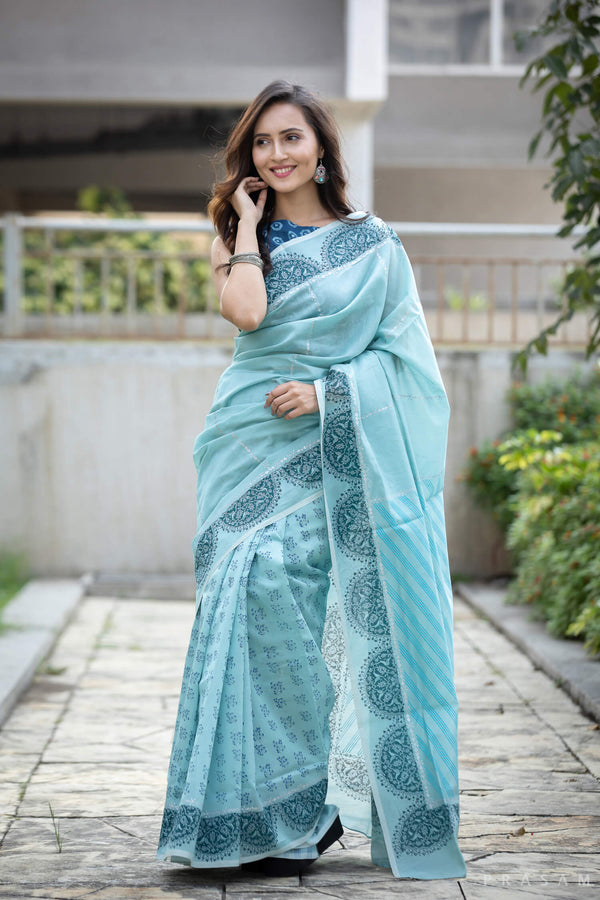 Mizu Chanderi Handblock Print Saree Prasamcrafts Handcrafted Festive Workwear Dailywear