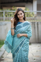 Mizu Chanderi Handblock Print Saree Prasamcrafts Handcrafted Festive Workwear Dailywear