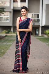 Monday Blues Cotton handblock print Saree Prasamcrafts Handcrafted Festive Workwear Dailywear