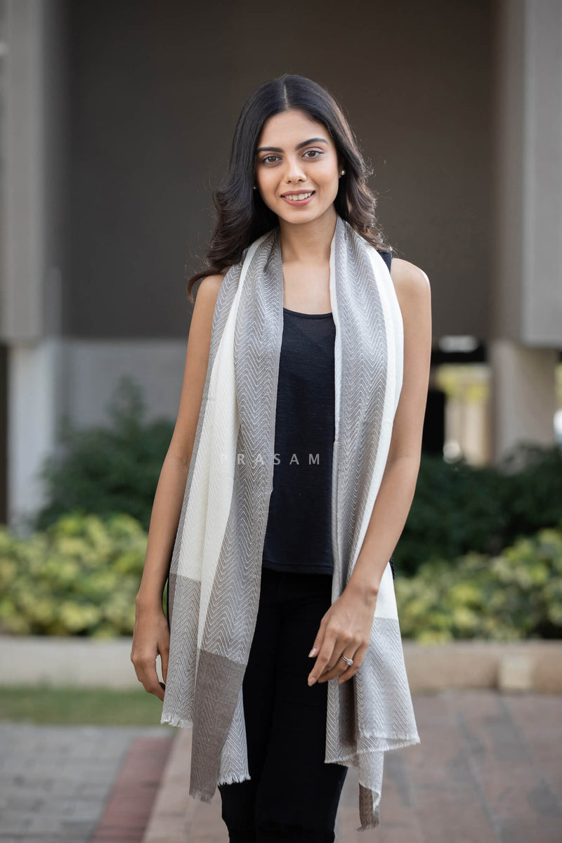 Natural And White-Pashmina Weave Stole