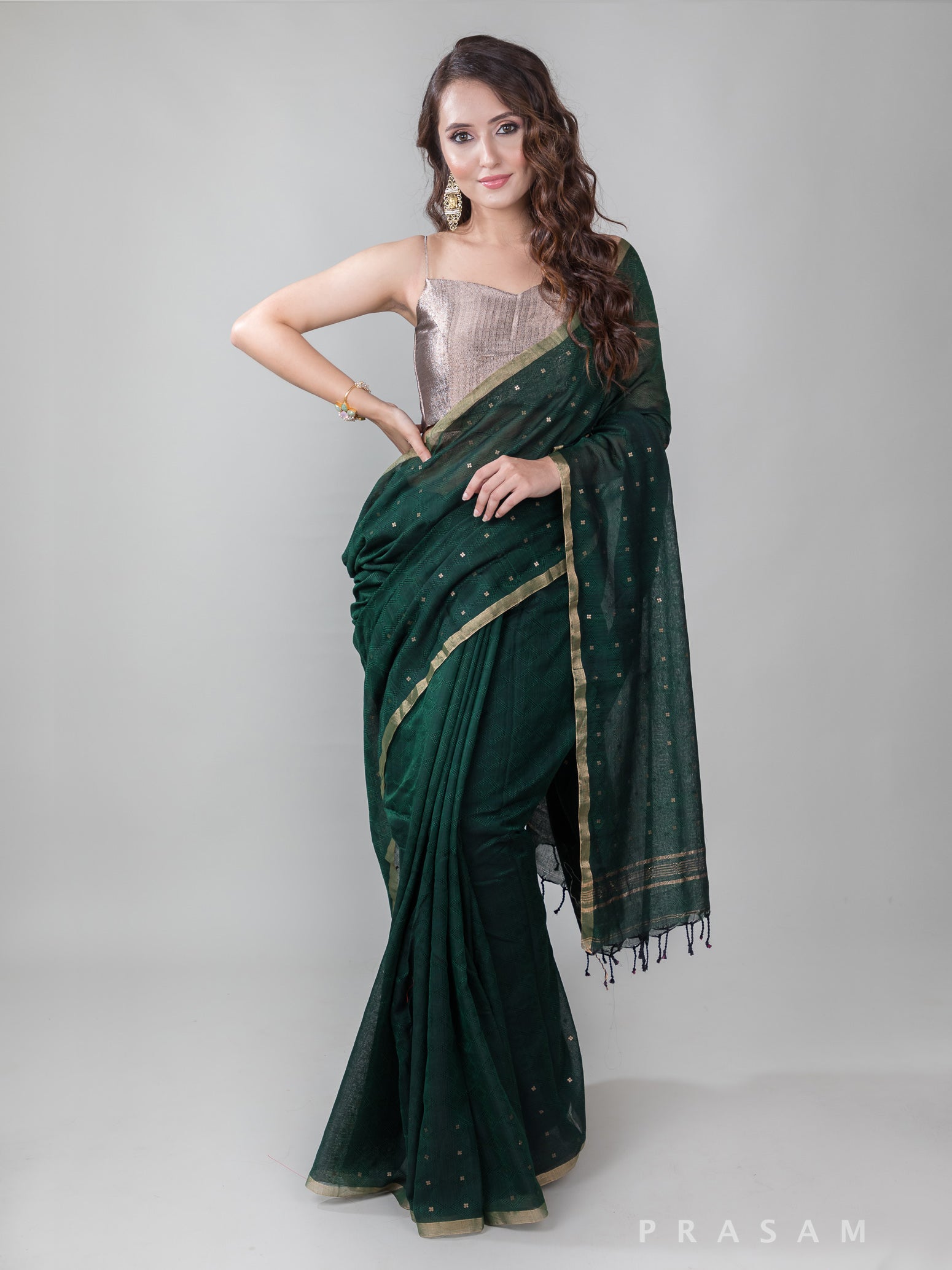 Forest Light-Mercerised Cotton Sequence Handwoven Saree Prasam Crafts