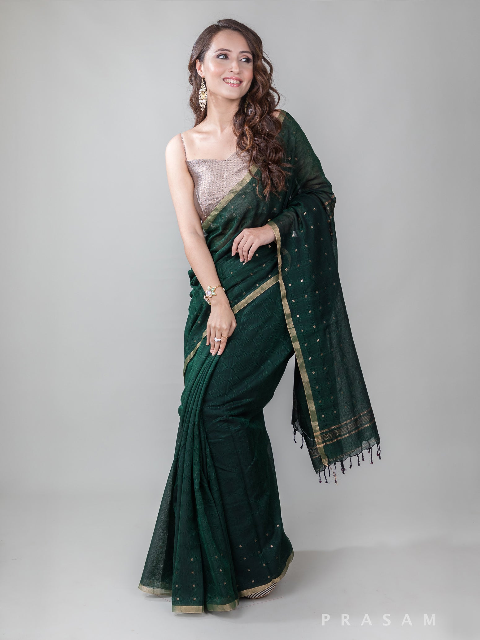 Forest Light-Mercerised Cotton Sequence Handwoven Saree Prasam Crafts