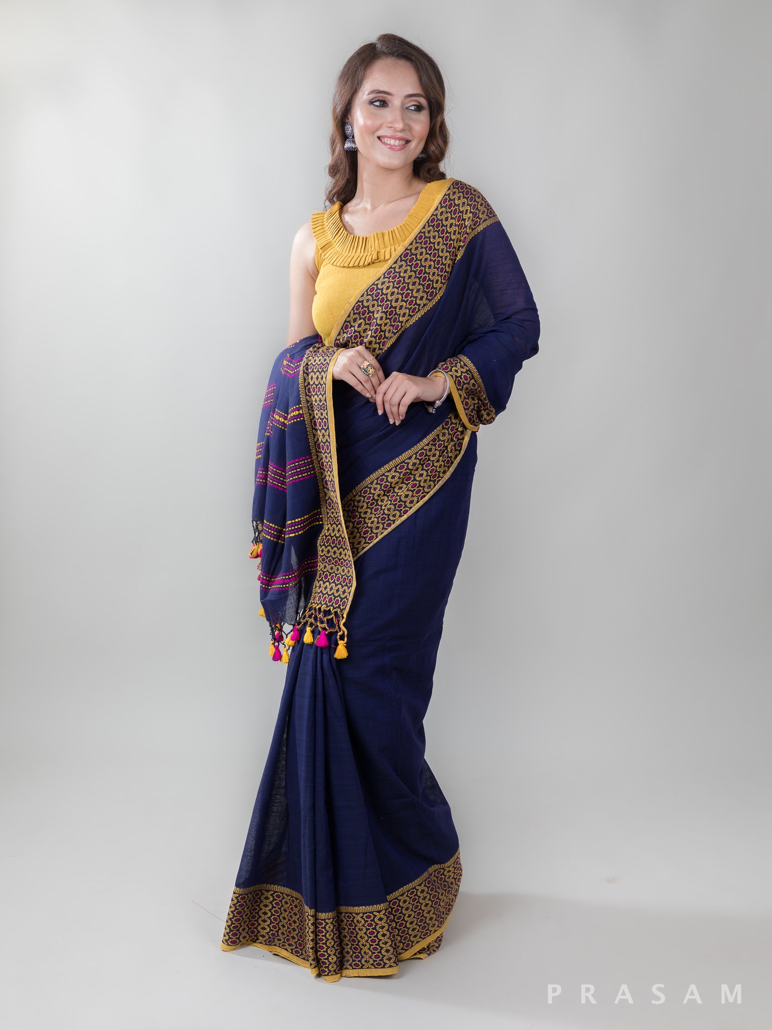 Layered Lines-Cotton Handwoven Saree Prasam Crafts