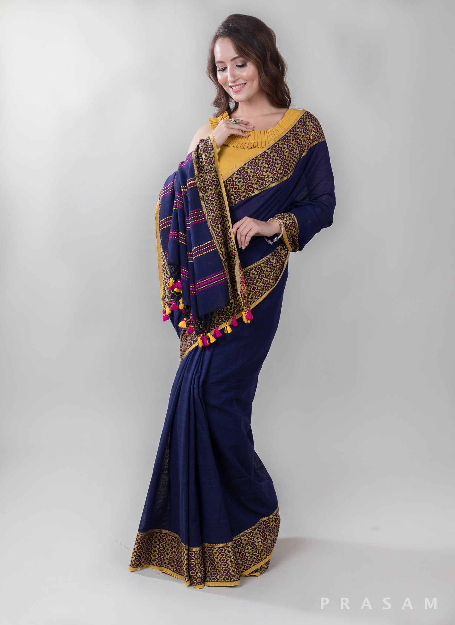 Layered Lines-Cotton Handwoven Saree Prasam Crafts