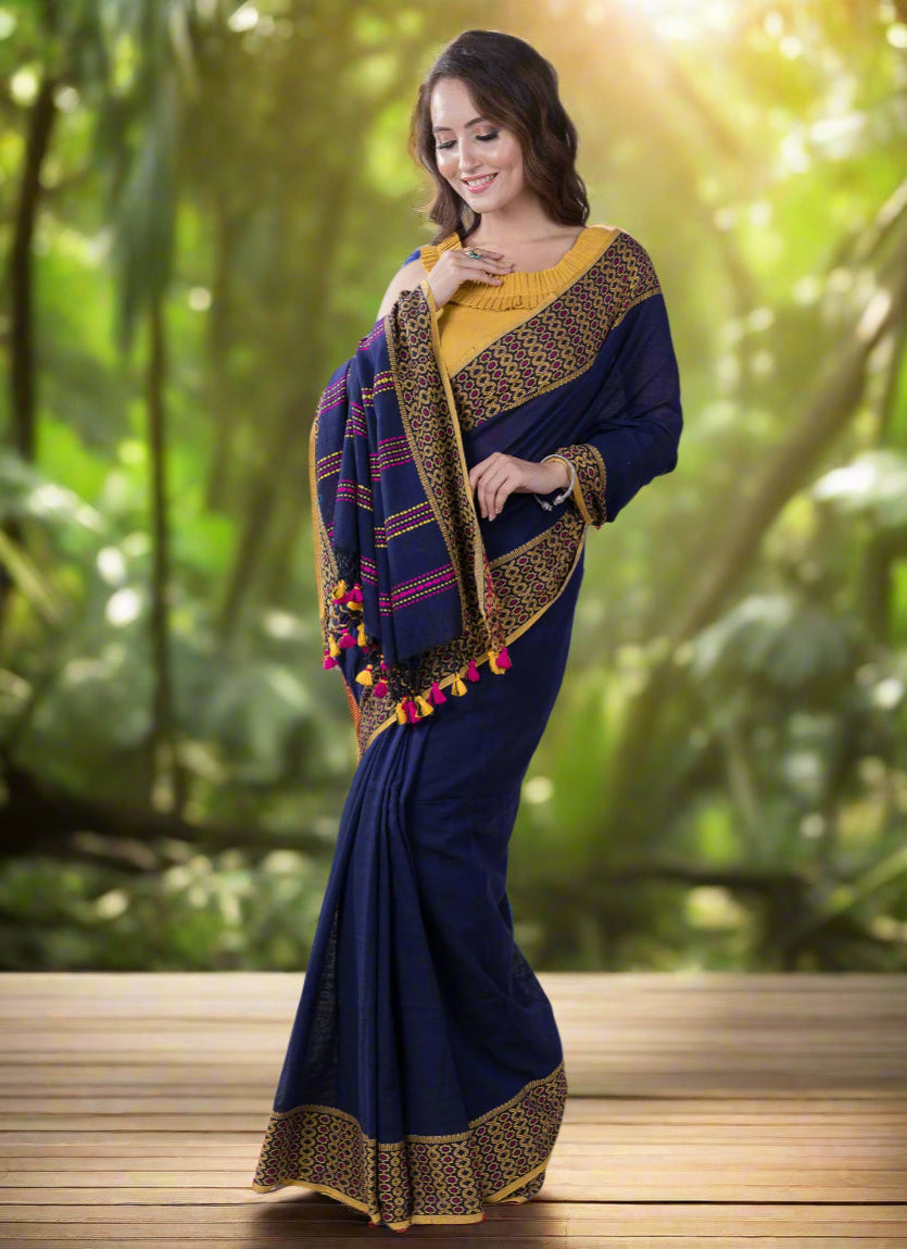 Layered Lines-Cotton Handwoven Saree Prasam Crafts