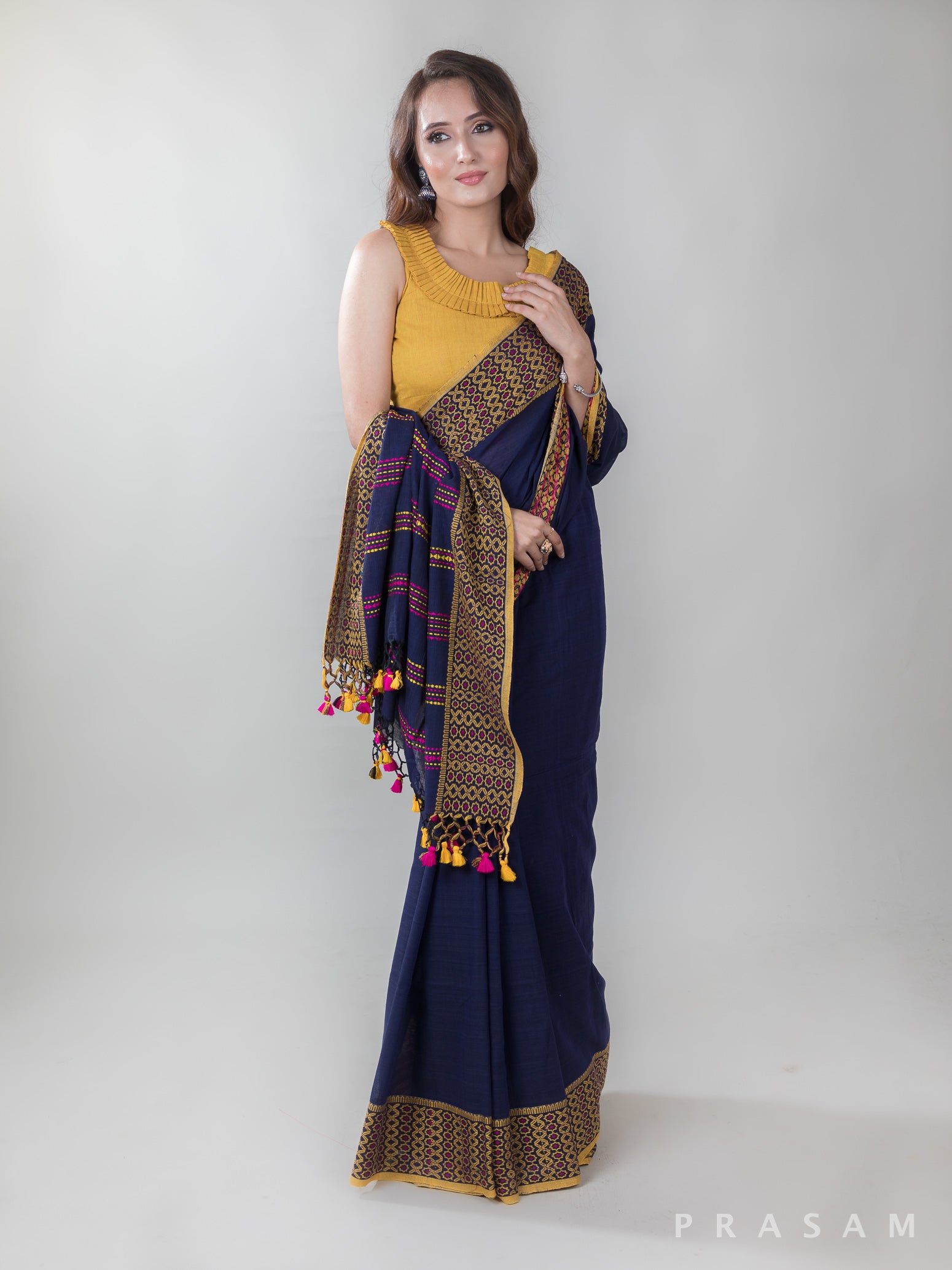 Layered Lines-Cotton Handwoven Saree Prasam Crafts