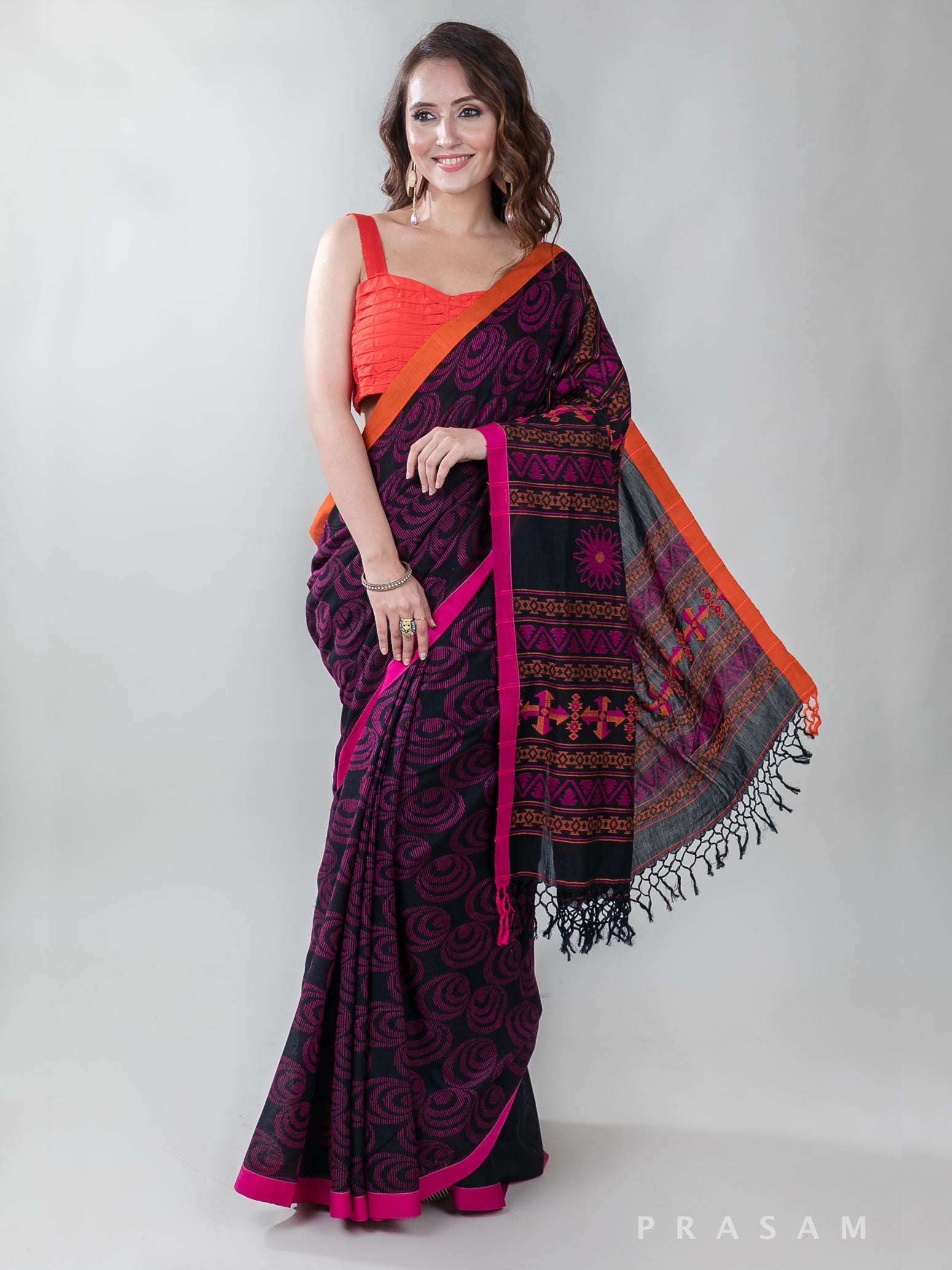 Encrypted Weaves-Mercerised Cotton Handwoven Saree