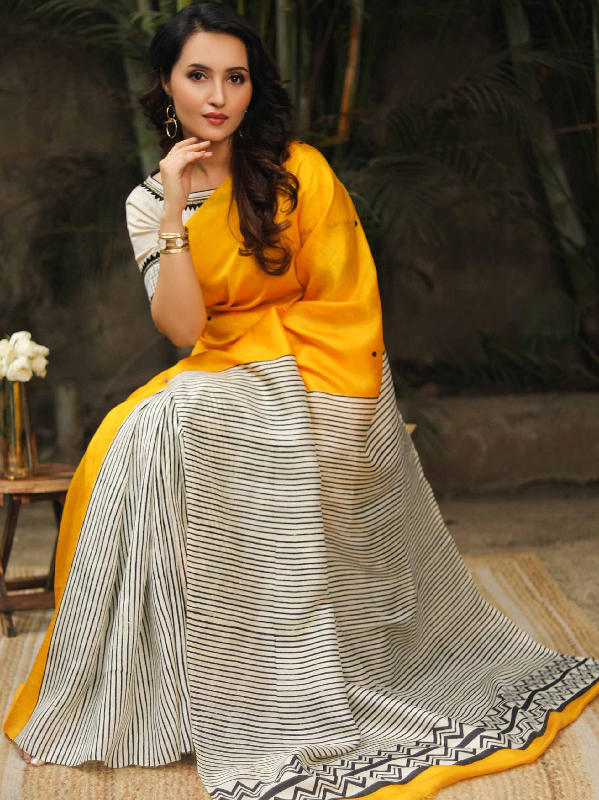 Spring Streaks Pure Silk Hand Batik Saree Prasam Crafts