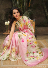 Pink Hand Painted Pure Silk Saree - Vibrant and Elegant Prasam Crafts