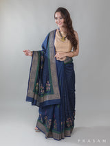 Pressed Florals-HandBlock Print Silk Modal Saree Prasam Crafts
