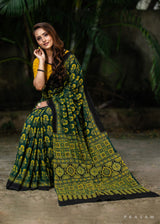 Moss Green -Ajrakh Handmade Cotton Saree Prasam Crafts