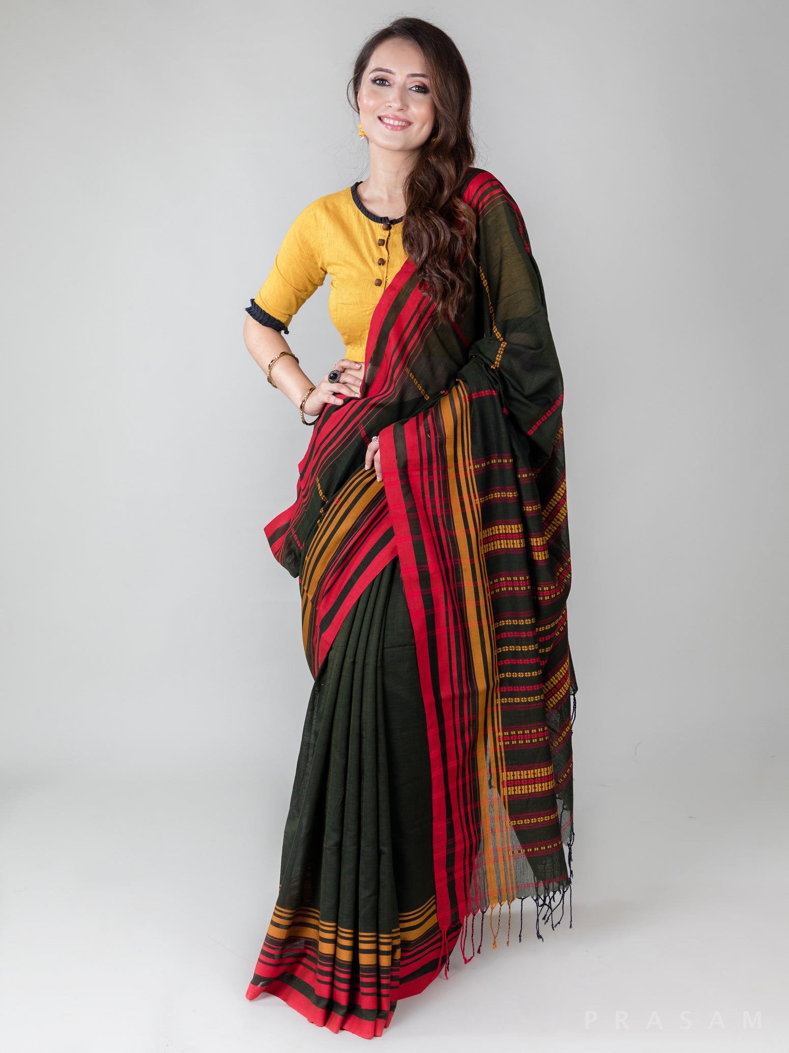 Daring Glamour-Cotton Handwoven Saree PRasam Crafts