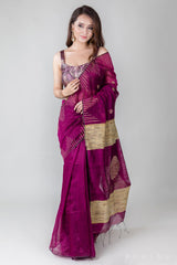 Berry Beauty-Art Silk Jamdani Weave Saree Prasam Crafts