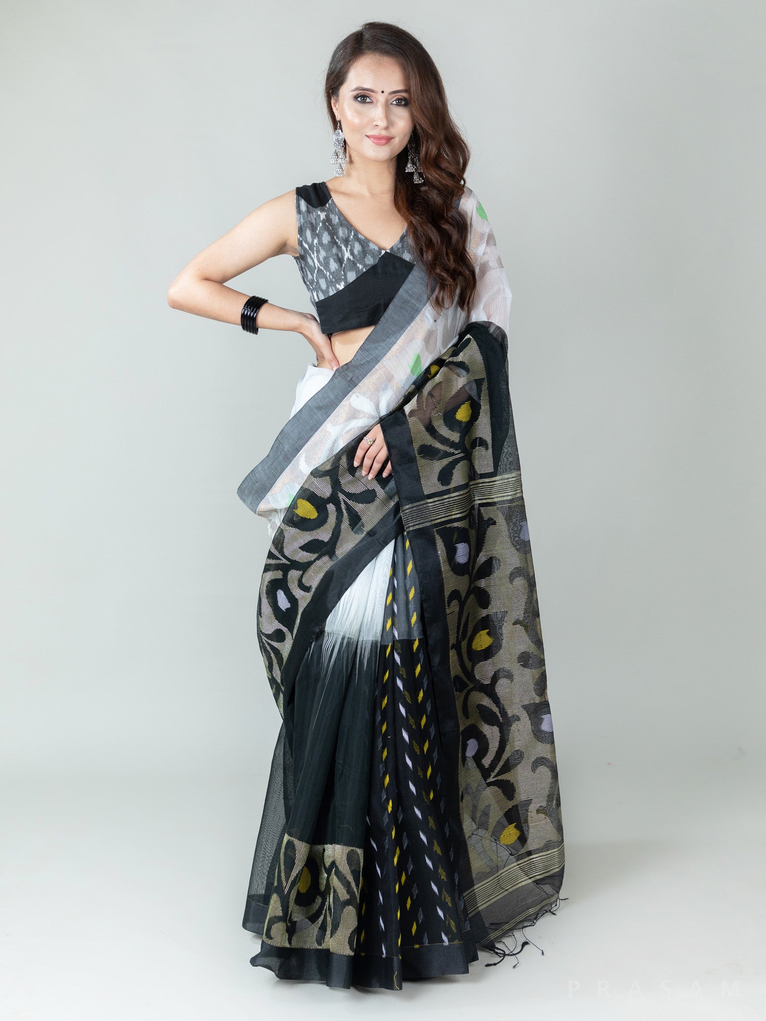 Bold Cloud-Silk Cotton Jamdani Weave Saree PrasamCrafts