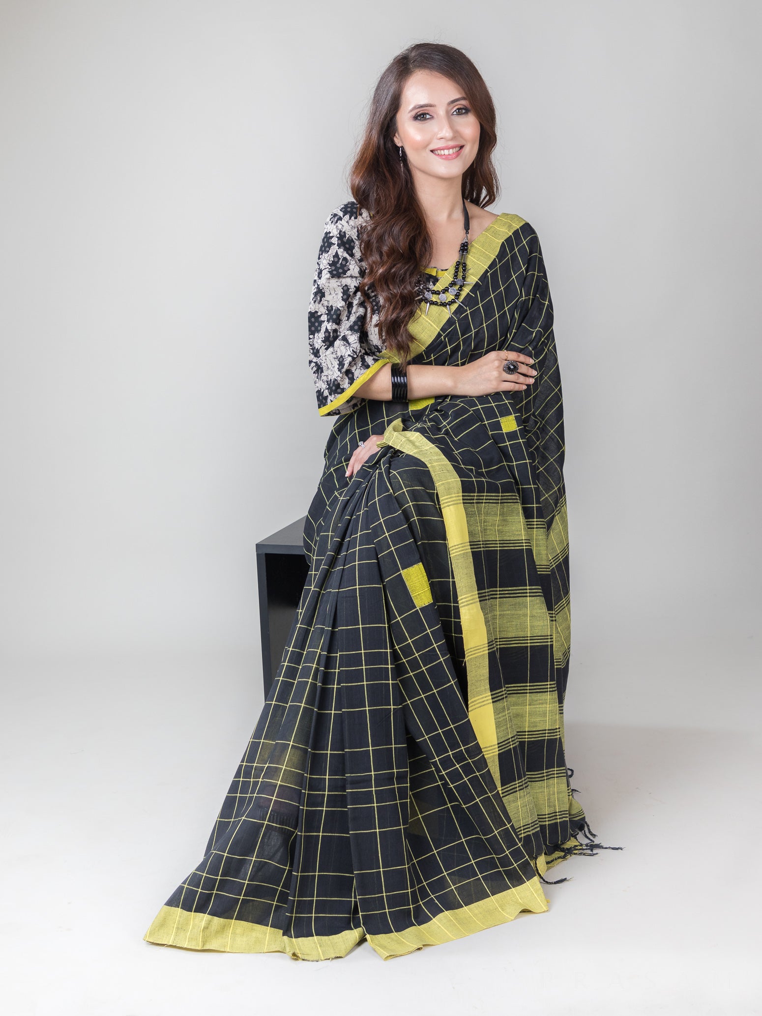 Cheerful Checkers-Cotton Handwoven Saree Prasam Crafts