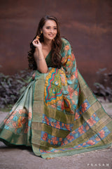 Elaborate Bloom-Kalamkari Pure Tassar Silk Saree Prasam Crafts