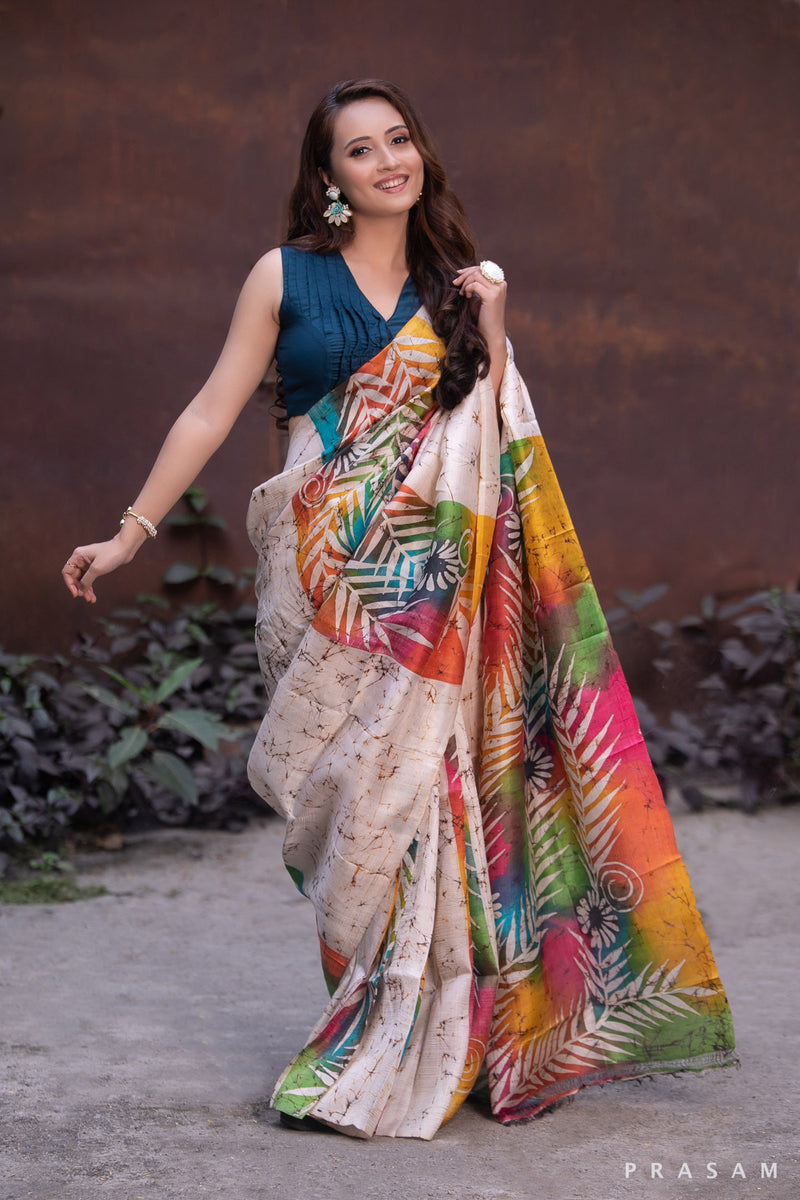 Beige Printed Pure Silk Saree With Blouse Latest 2825SR08