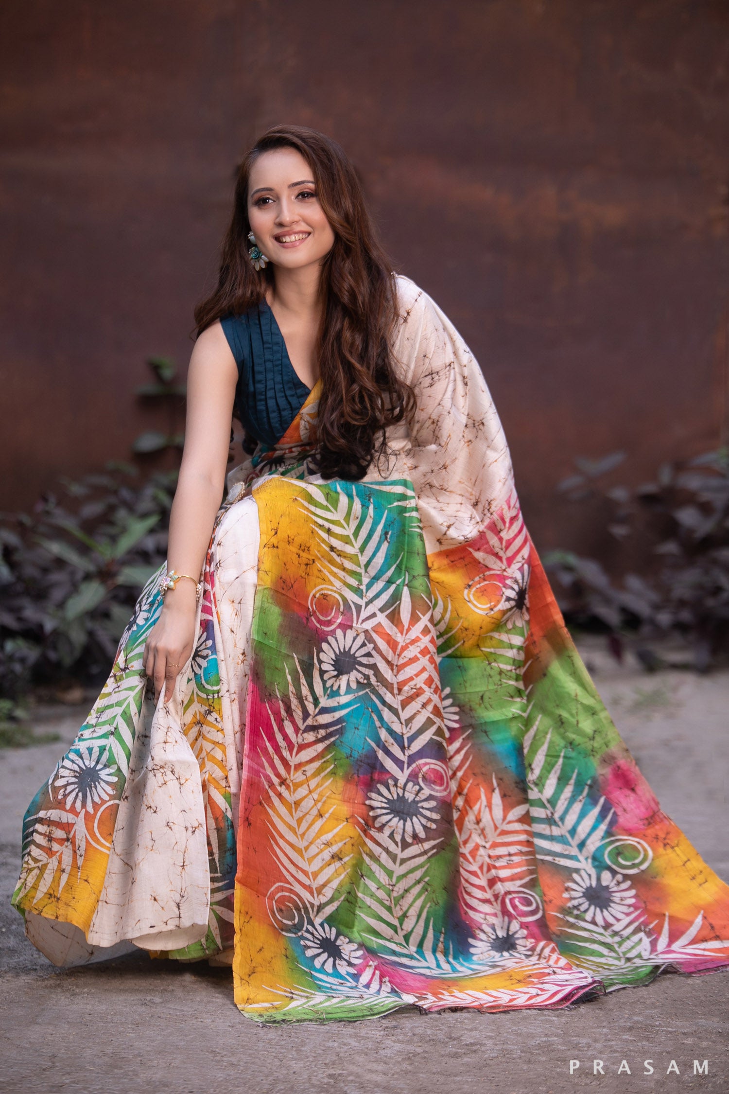 Blazing Space-Hand Batik Pure Silk Saree Prasam Crafts