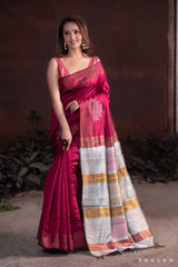 Ruby Clad-Pure Tassar Silk Handwoven Saree Prasam Crafts