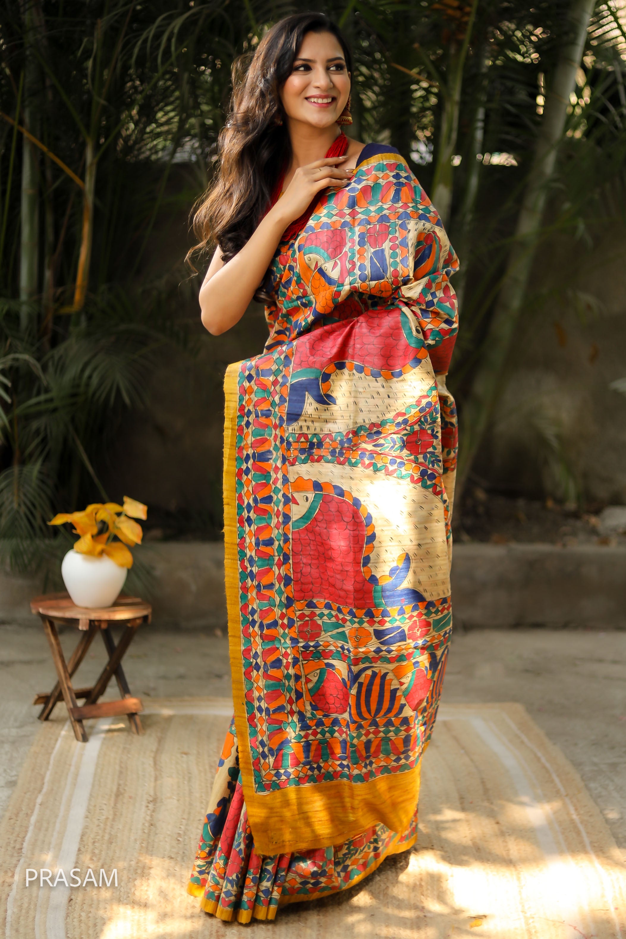 Sunrise Stipple Handmade Madhubani Tassar Silk Saree